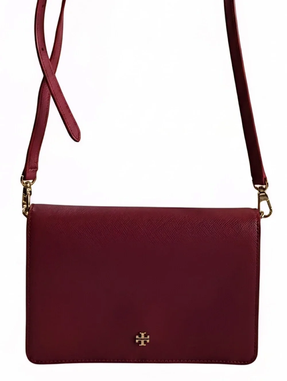 Tory Burch Deep Wine Leather Crossbody with Gold Logo